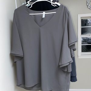 Zenana Outfitters Charcoal V-Neck Blouse